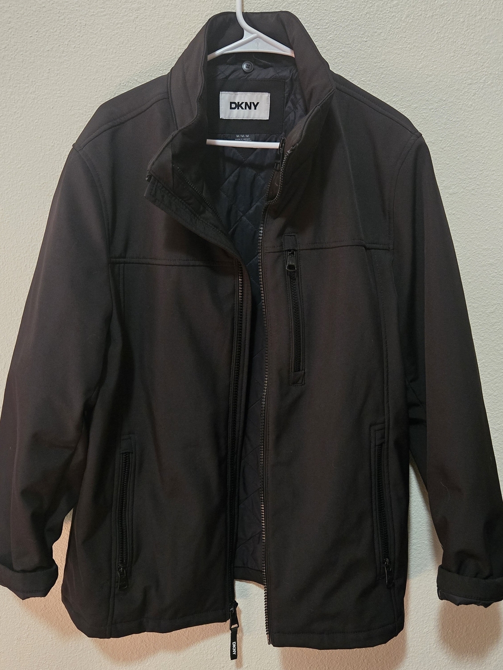 DKNY Men's Black Softshell Jacket with Quilted Lining - Size M
